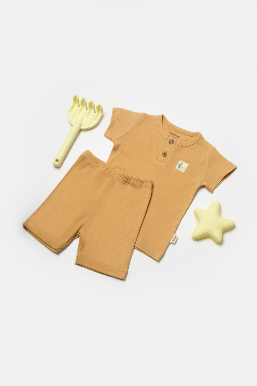 Set tricou cu pantaloni Bamboo, maro, BabyCosy, 50%bumbac+50% bambus