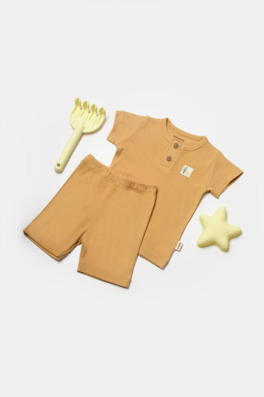 Set tricou cu pantaloni Bamboo, maro, BabyCosy, 50%bumbac+50% bambus