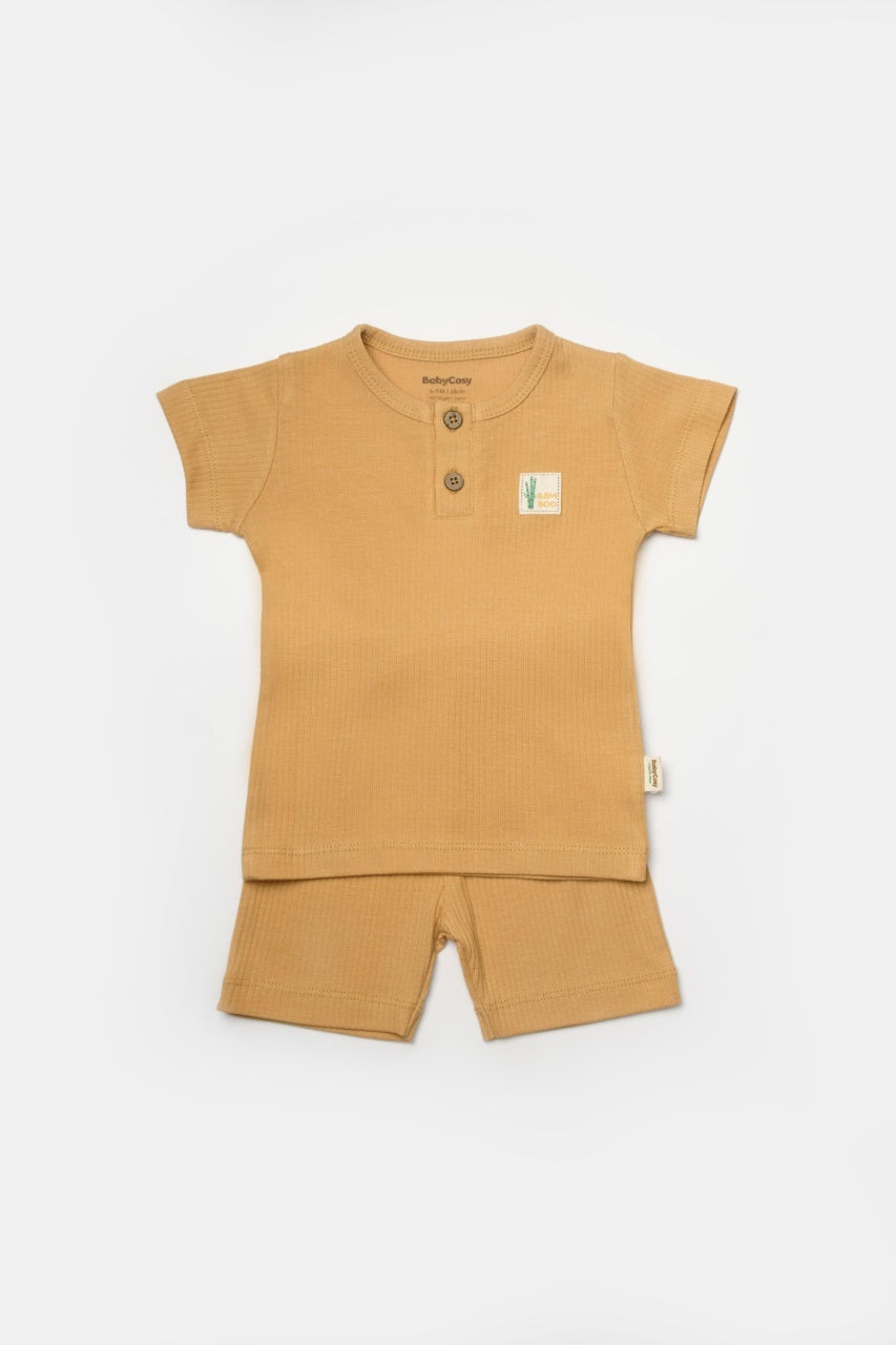 Set tricou cu pantaloni Bamboo, maro, BabyCosy, 50%bumbac+50% bambus