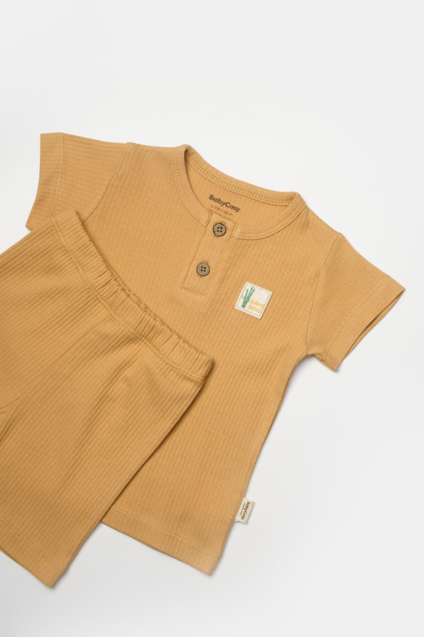 Set tricou cu pantaloni Bamboo, maro, BabyCosy, 50%bumbac+50% bambus