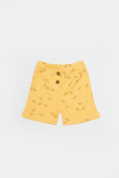 Set tricou cu pantaloni Printed, galben, BabyCosy, 50%bumbac+50% modal