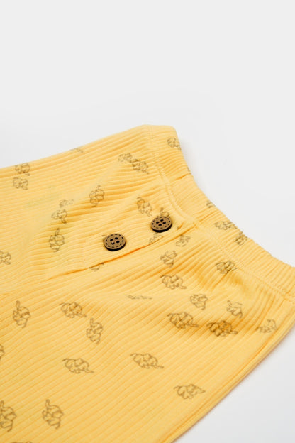 Set tricou cu pantaloni Printed, galben, BabyCosy, 50%bumbac+50% modal