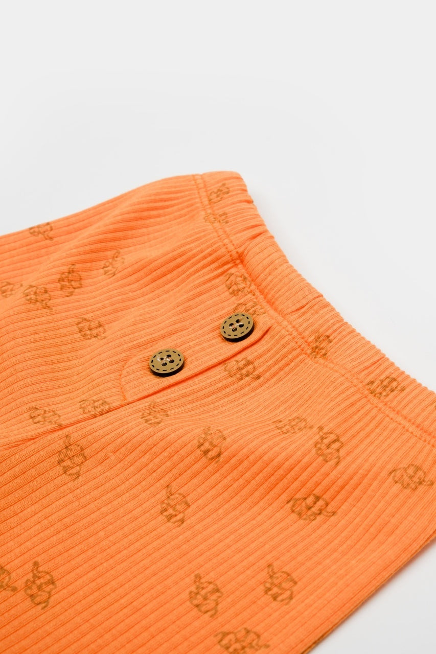 Set tricou cu pantaloni Printed, portocaliu, BabyCosy, 50%bumbac+50% modal