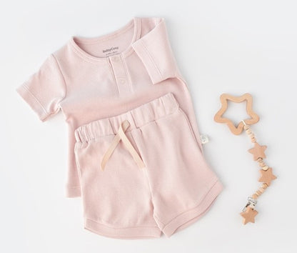 Set tricou cu pantaloni scurti - 100% bumbac organic - Roz, BabyCosy