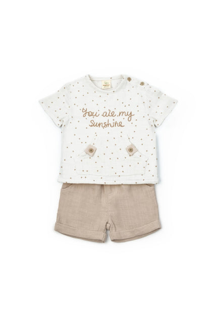 Set tricou cu pantaloni scurti TeddyBear, 100% bumbac organic, BabyCosy
