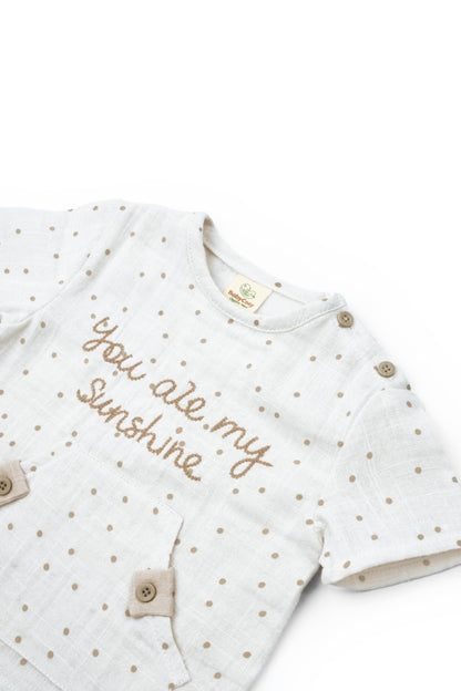 Set tricou cu pantaloni scurti TeddyBear, 100% bumbac organic, BabyCosy