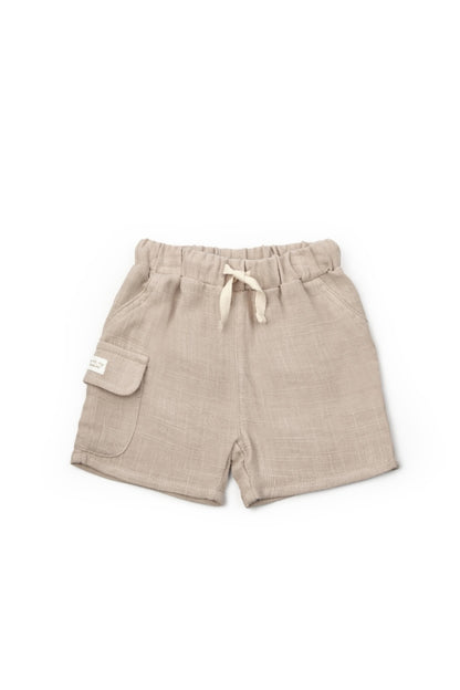 Set tricou ecru cu pantaloni scurti TeddyBear, 100% bumbac organic, BabyCosy