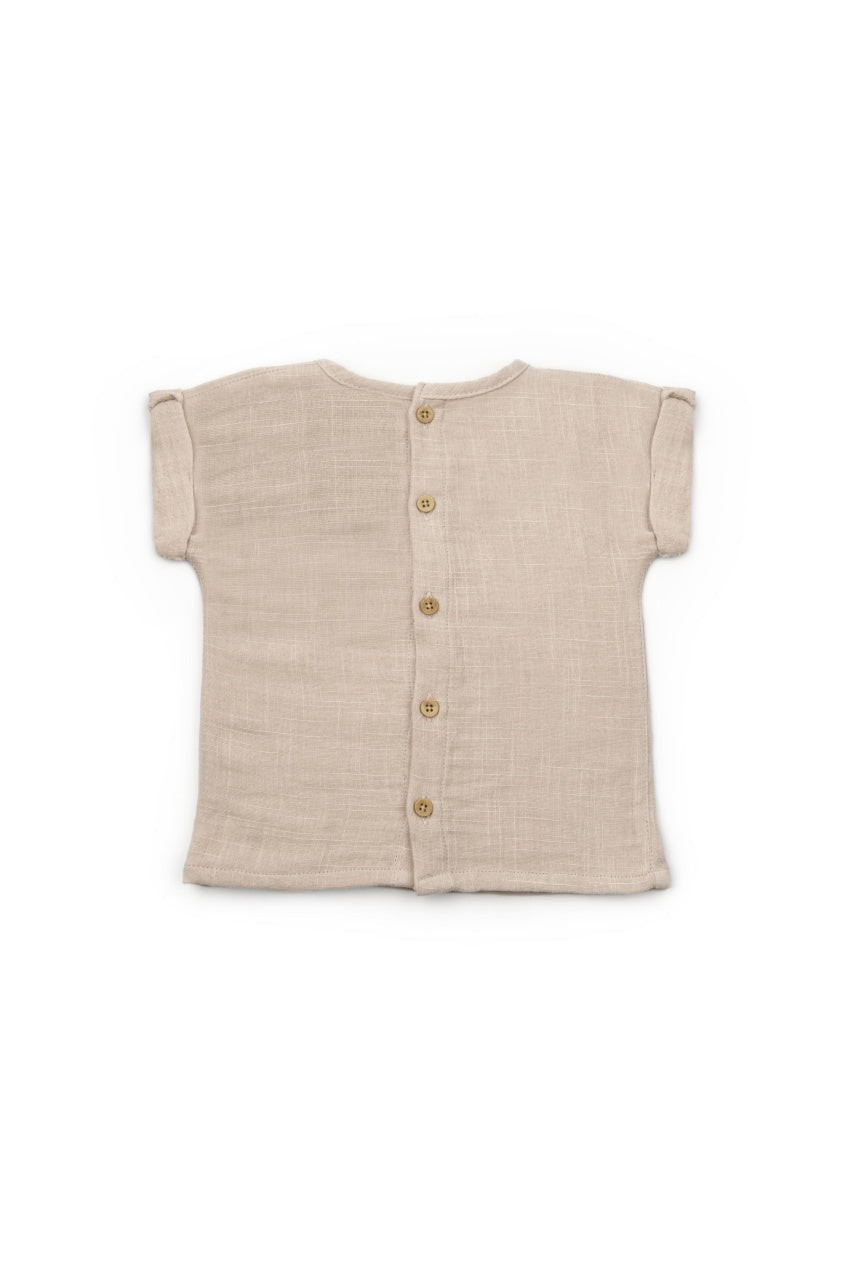 Set tricou maro cu pantaloni scurti TeddyBear, 100% bumbac organic, BabyCosy