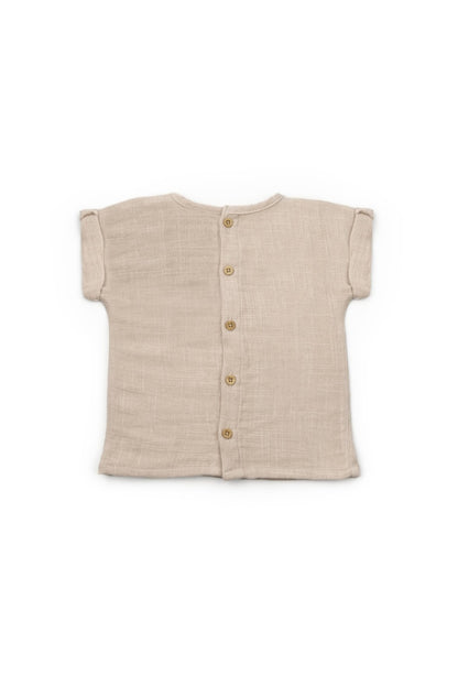 Set tricou maro cu pantaloni scurti TeddyBear, 100% bumbac organic, BabyCosy