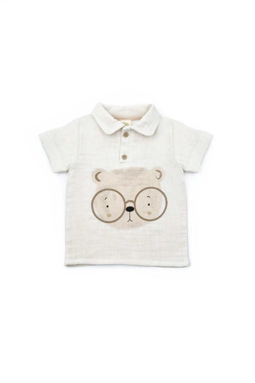 Set tricou, salopeta si sapca TeddyBear, 100% bumbac organic, BabyCosy
