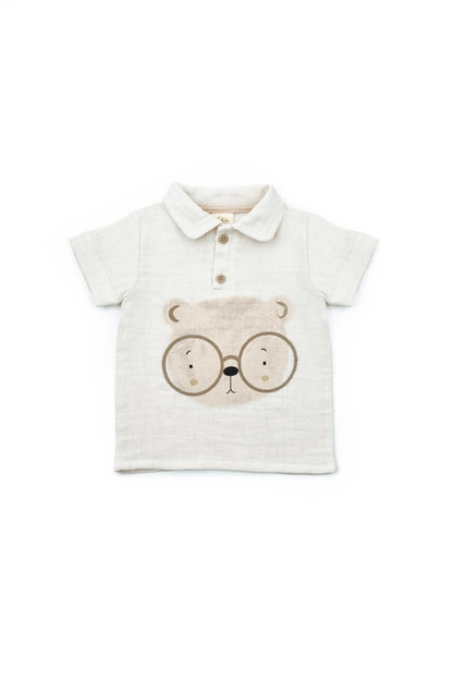 Set tricou, salopeta si sapca TeddyBear, 100% bumbac organic, BabyCosy
