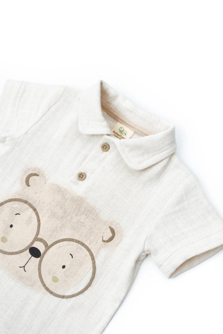 Set tricou, salopeta si sapca TeddyBear, 100% bumbac organic, BabyCosy