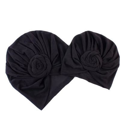 Set turbane mama-copil cu pampoane, negru