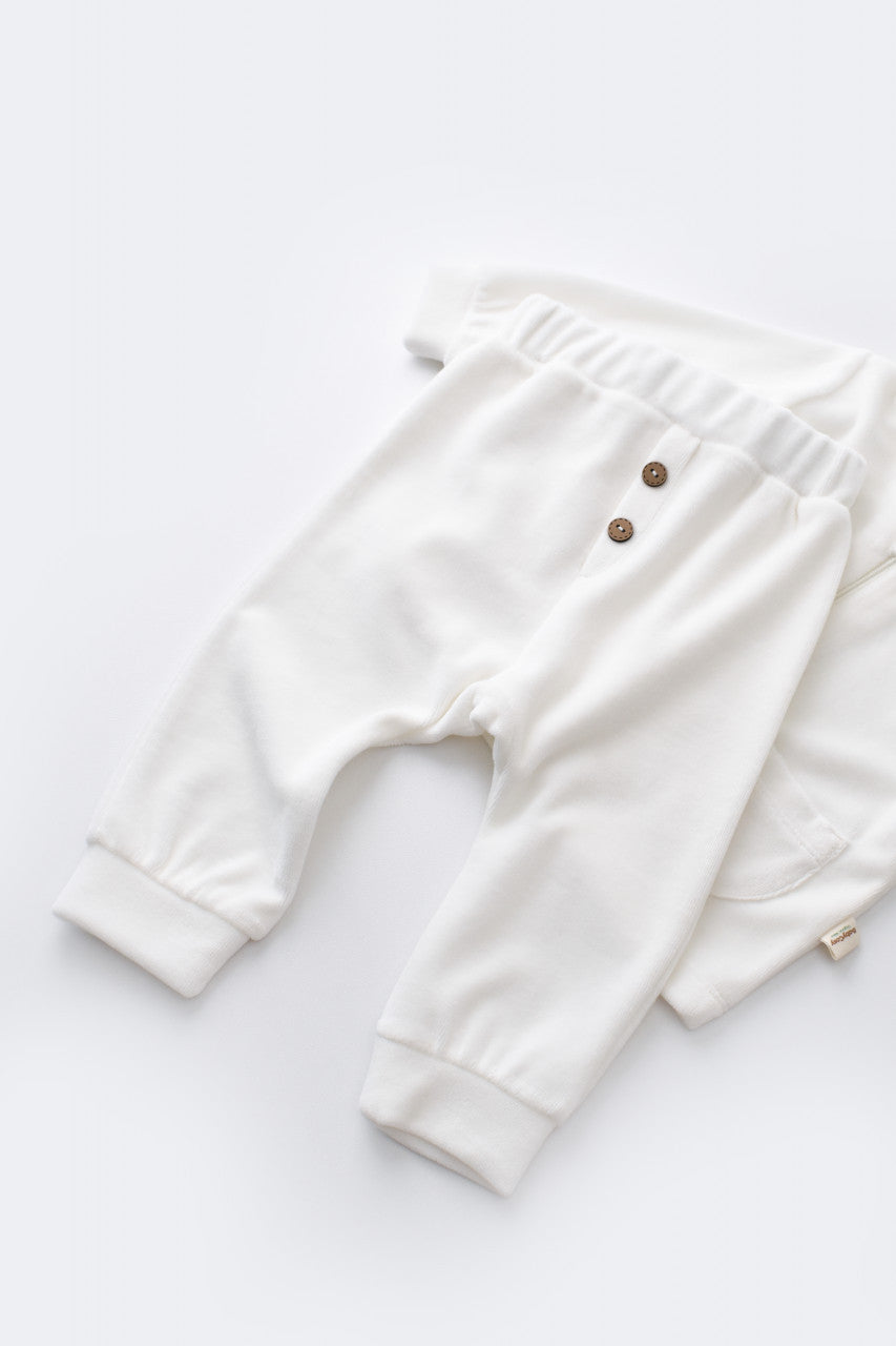 Set Ursulet cu bluzita cu fermoar si gluga si pantaloni lungi din 80%bumbac organic si 20% poliester - Ecru, BabyCosy