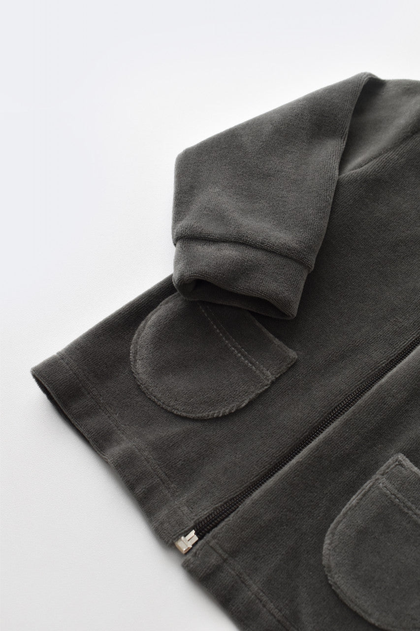 Set Ursulet cu bluzita cu fermoar si gluga si pantaloni lungi din 80%bumbac organic si 20% poliester - Antracit, BabyCosy