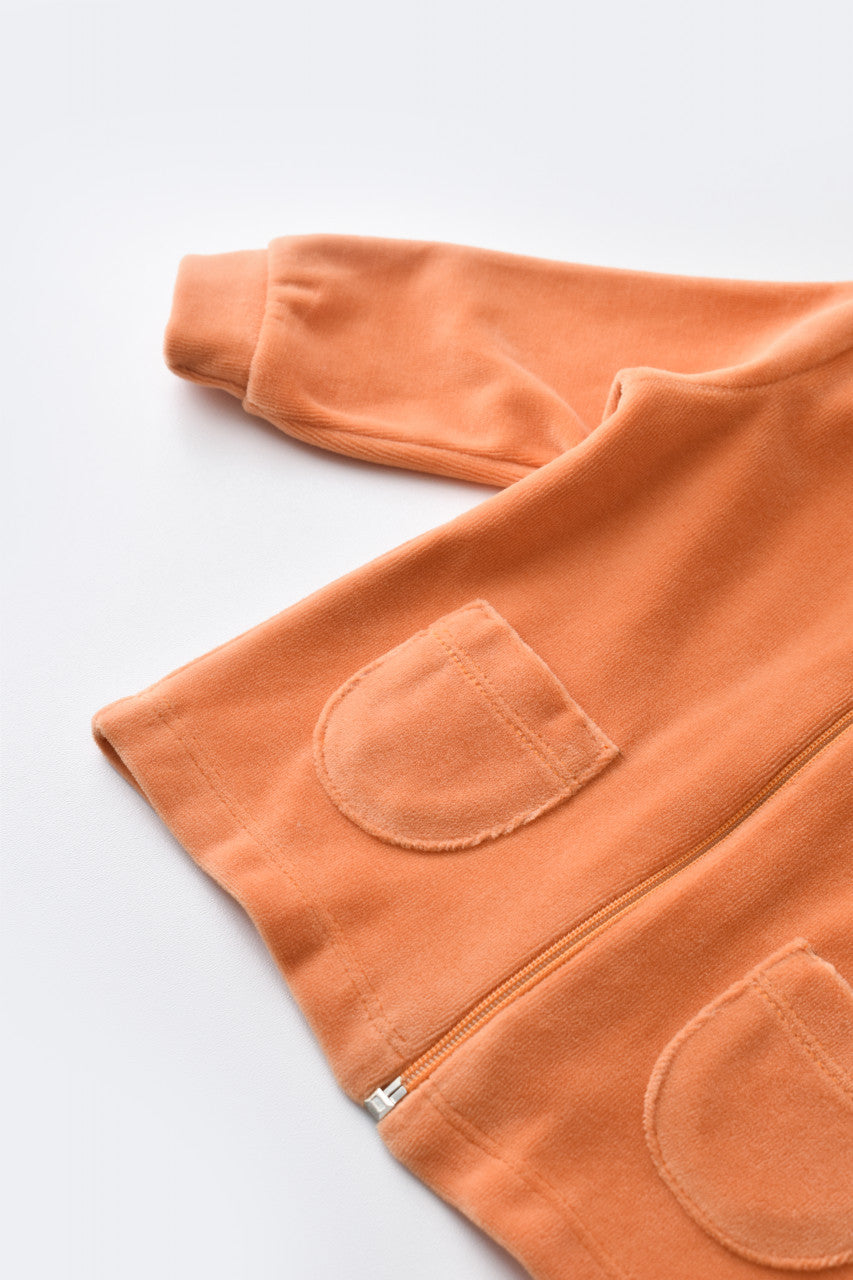 Set Ursulet cu bluzita cu fermoar si gluga si pantaloni lungi din 80%bumbac organic si 20% poliester - Portocaliu, BabyCosy
