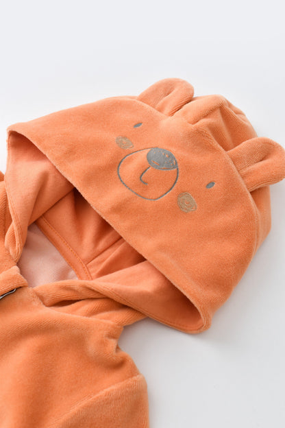 Set Ursulet cu bluzita cu fermoar si gluga si pantaloni lungi din 80%bumbac organic si 20% poliester - Portocaliu, BabyCosy