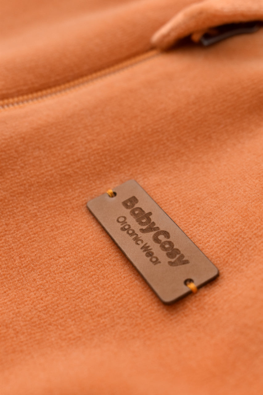 Set Ursulet cu bluzita cu fermoar si gluga si pantaloni lungi din 80%bumbac organic si 20% poliester - Portocaliu, BabyCosy
