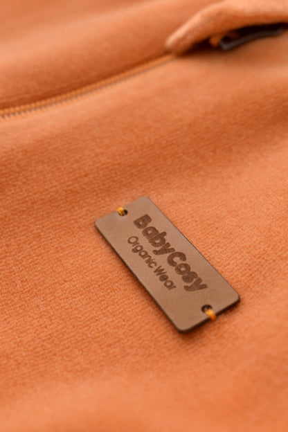 Set Ursulet cu bluzita cu fermoar si gluga si pantaloni lungi din 80%bumbac organic si 20% poliester - Portocaliu, BabyCosy