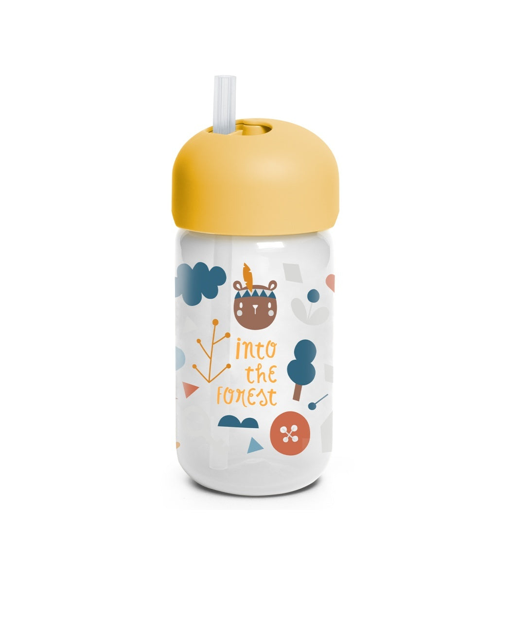 Sticlă de apă cu pai inclus, 340 ml, galben, Forest, Suavinex