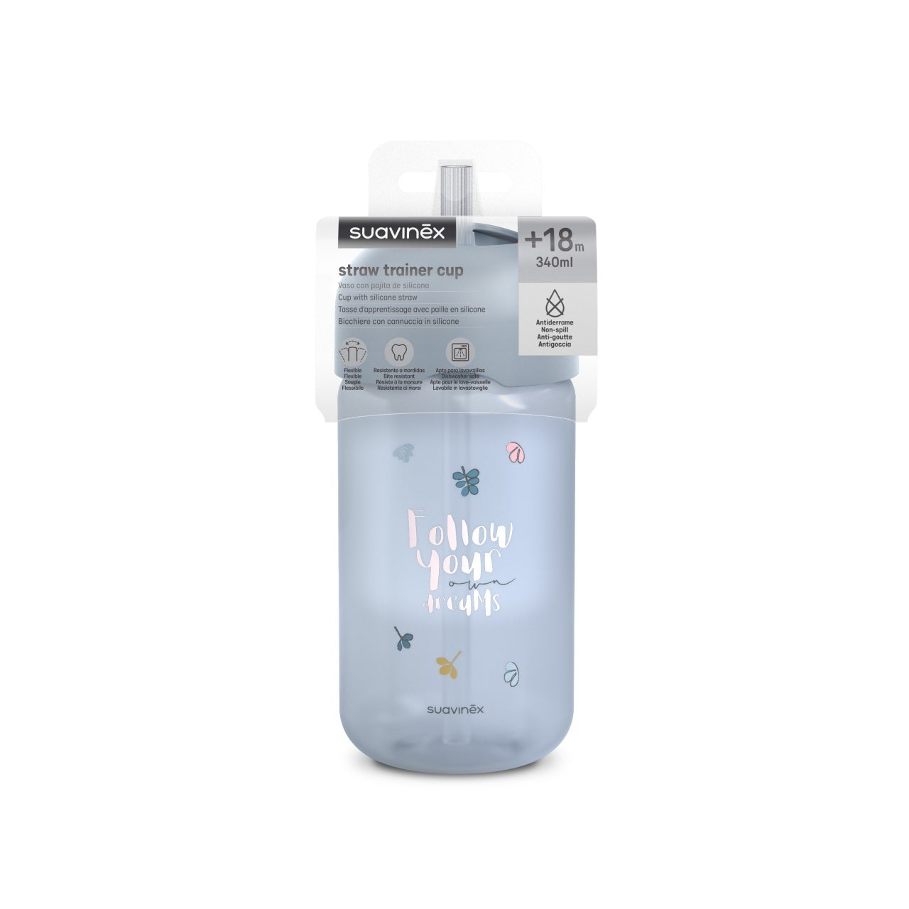 Sticlă de apă fără picurare, Bears, 340 ml, albastru, Suavinex
