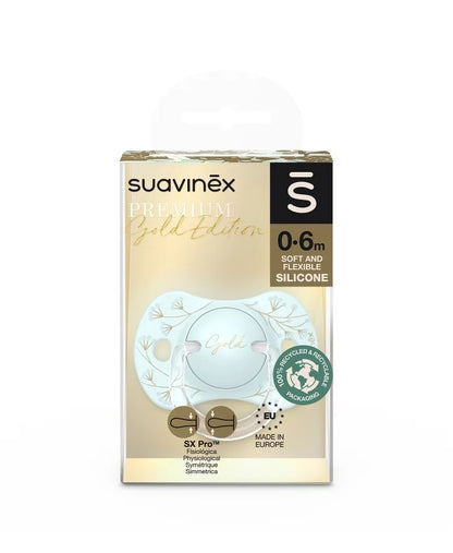 Suzetă fiziologică SX Pro din silicon 0-6 luni Albastru Gold Premium