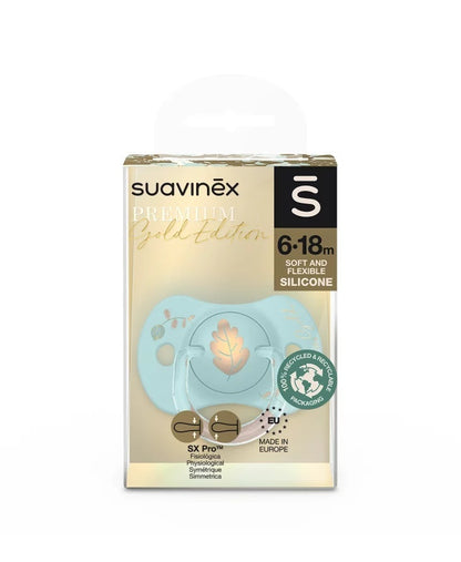 Suzetă fiziologică SX Pro din silicon 6-18 luni Albastru Gold Premium