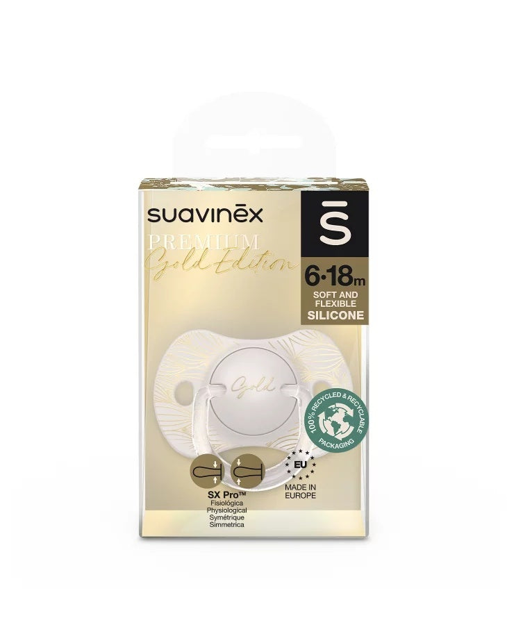 Suzetă fiziologică SX Pro din silicon 6-18 luni Gri Gold Premium