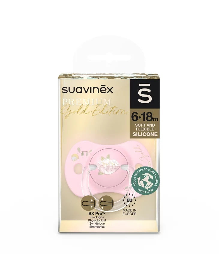Suzetă fiziologică SX Pro din silicon 6-18 luni Roz Gold Premium