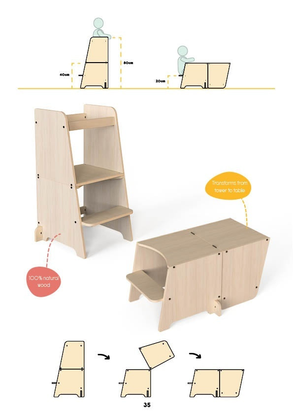 Turn de invatare multifunctional Kule Bend, Natur, MamaToyz
