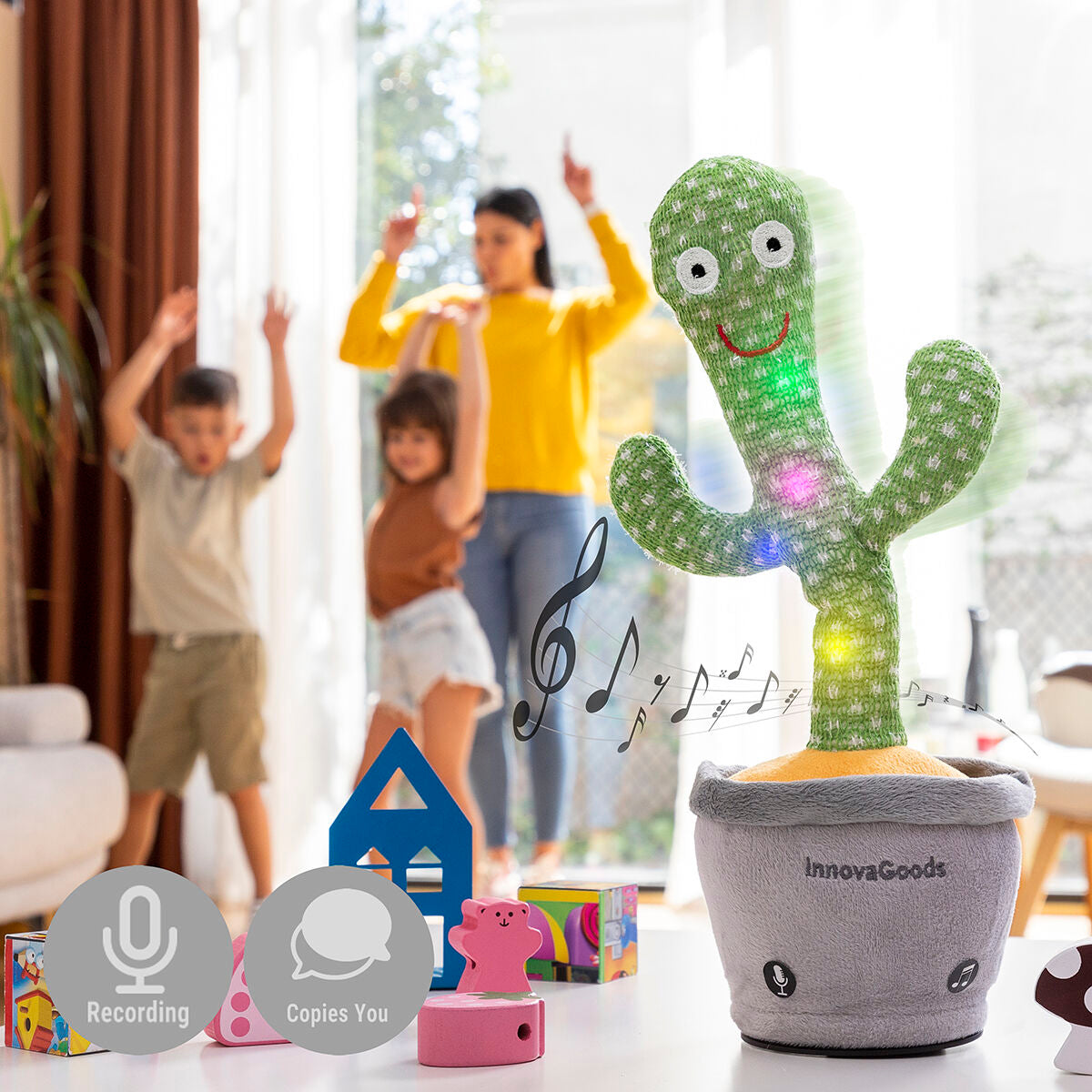 Cactus dansator și vorbitor reîncărcabil cu muzică și LED-uri multicolore Cacxi InnovaGoods - Jucarii si jocuri, Jucării electronice
